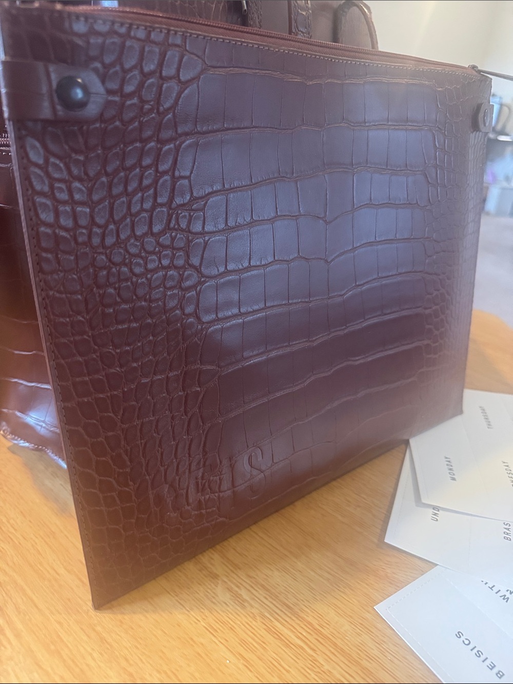 BEIS Large Brown Croc-Embossed Tote with Matching Pouch Set - Picture 7 of 15